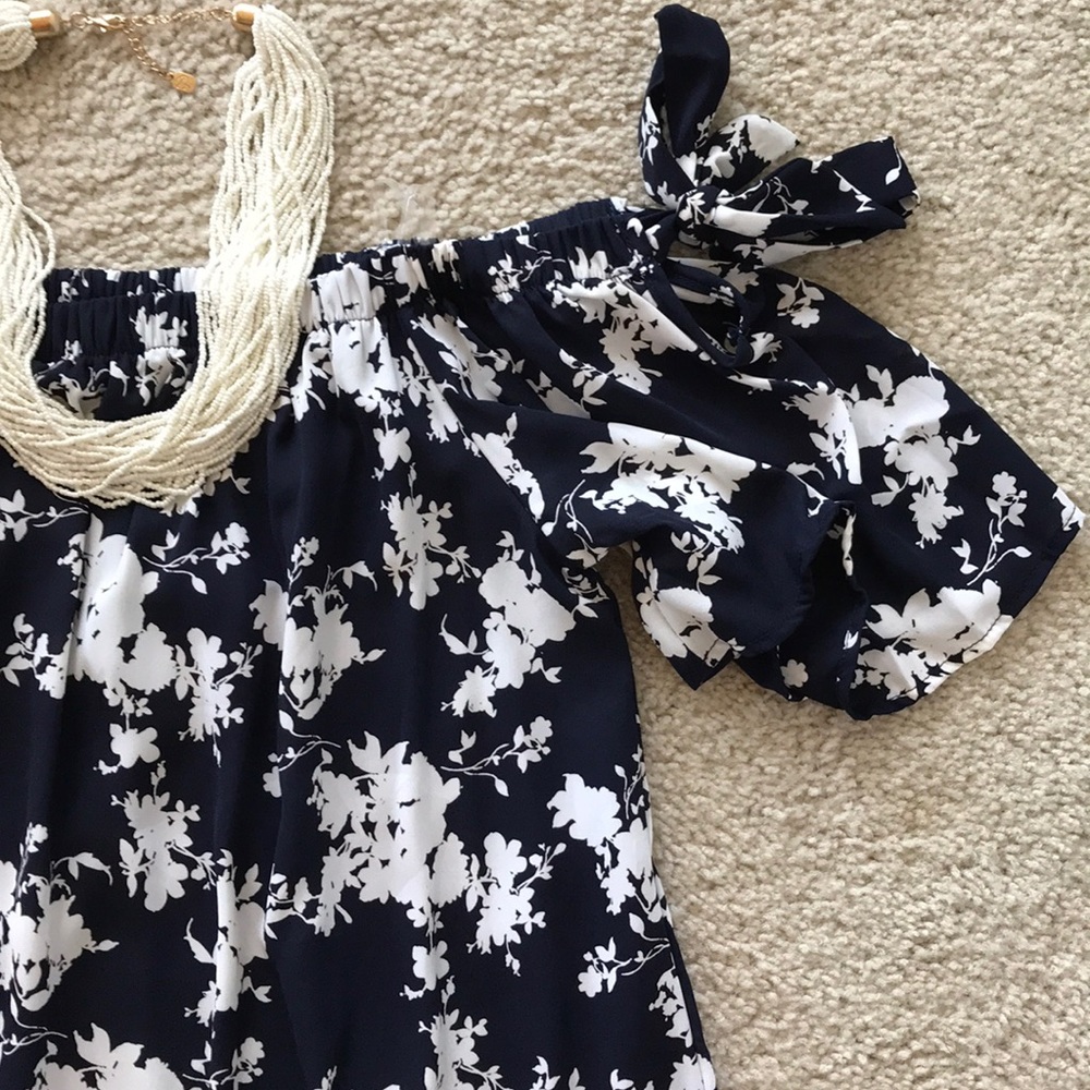 Navy Off the Shoulder Dress - Picture 6 of 8